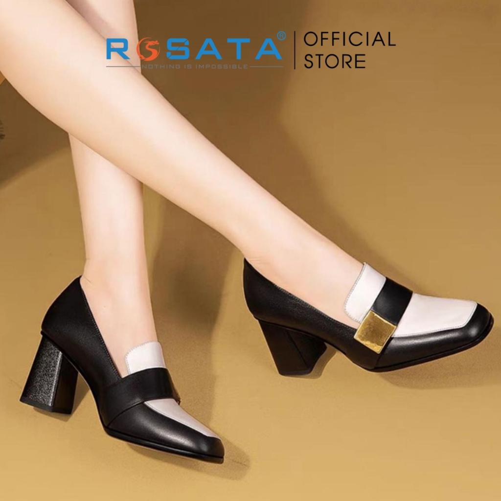 Giày cao gót nữ ROSATA RO389 mũi vuông xỏ chân gót cao 7cm xuất xứ Việt Nam - NÂU