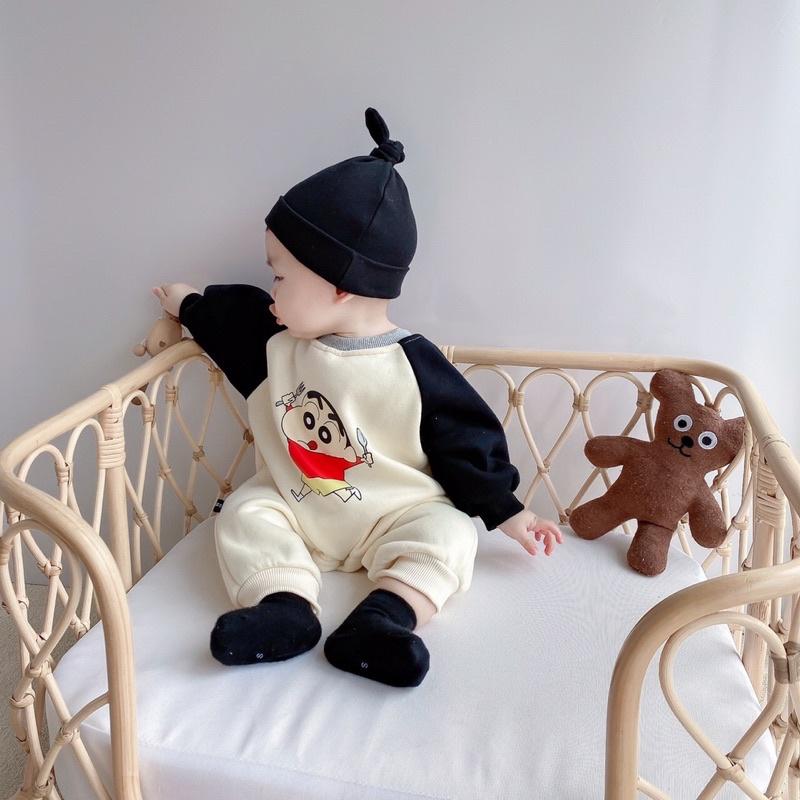 Body nỉ bông dài tay kèm mũ củ tỏi cho bé sơ sinh trai gái 4-12kg chất liệu nỉ bông quảng châu mềm mại