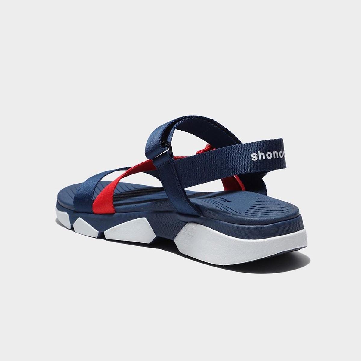 Giày sandal Shondo F7 Track nam nữ đi học đế bằng xanh navy đế trắng F7T0036