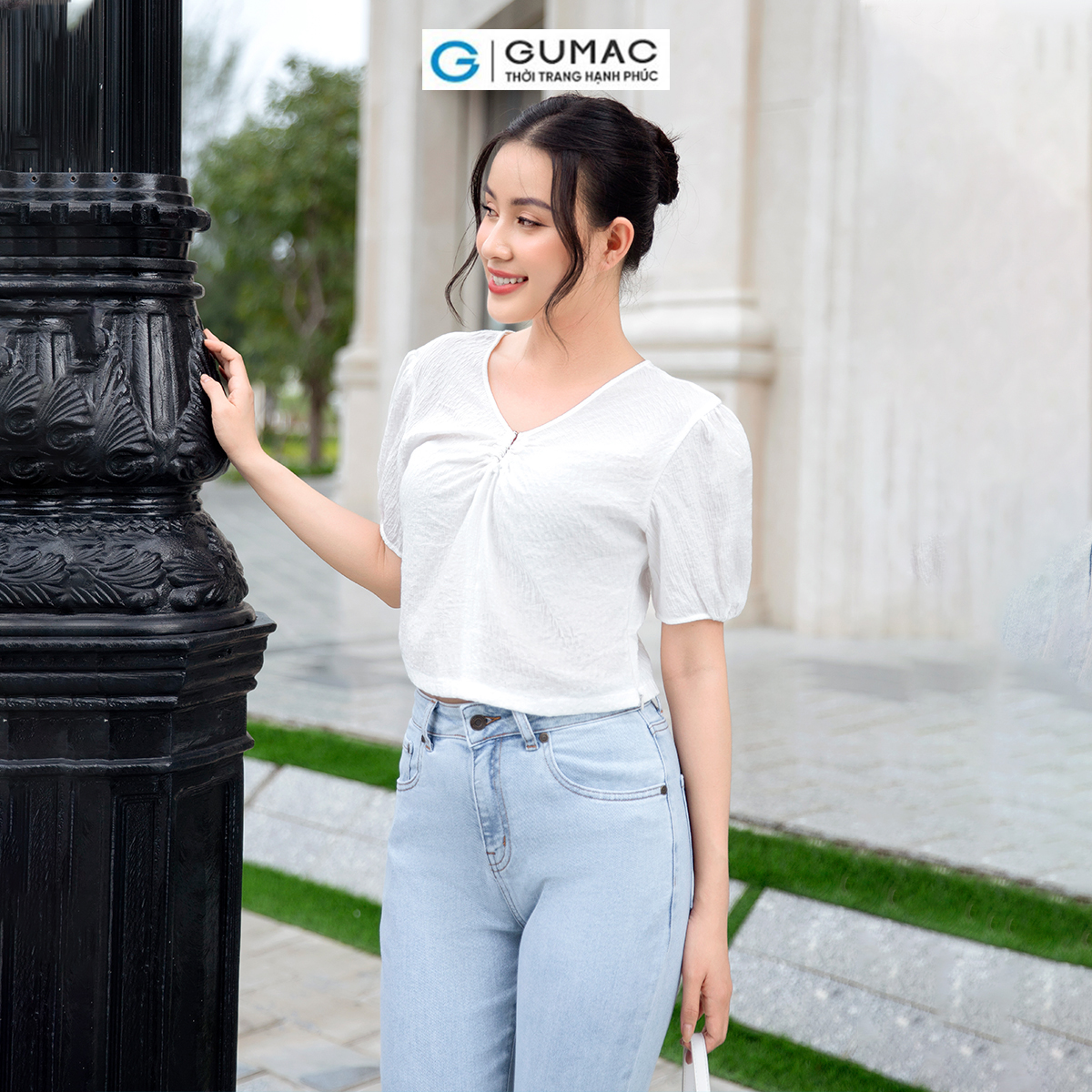 Áo kiểu phối phụ kiện vài tơ xốp mềm mát công sở đi tiệc sang trọng thời trang GUMAC AD09022