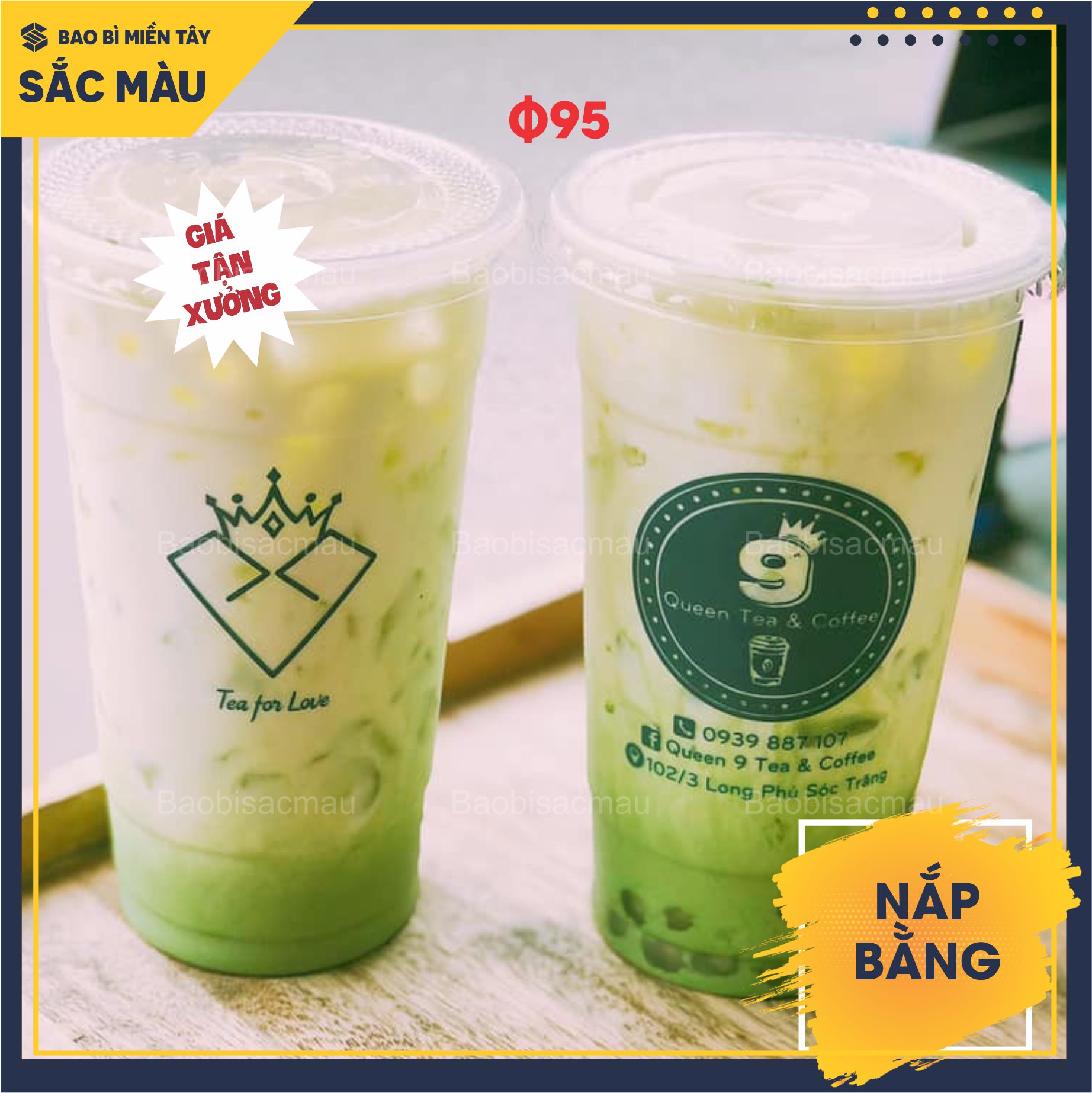 Sỉ 50 Nắp bằng PET 90 - 93 - 95 - 98, nắp ly trà sữa cà phê nước ép