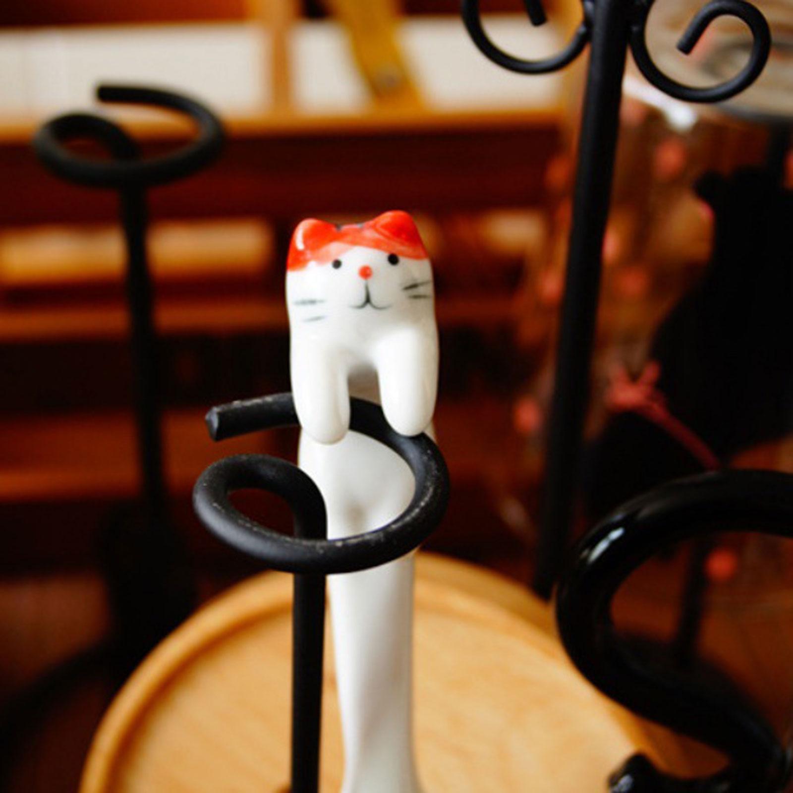 Hanging Coffee Spoon, Small Cat Animal Spoon, Kitchen Tools Ice Cream Flatware Ceramic Cat Spoon, Hangable Tea Spoon, for Kitchen Restaurant