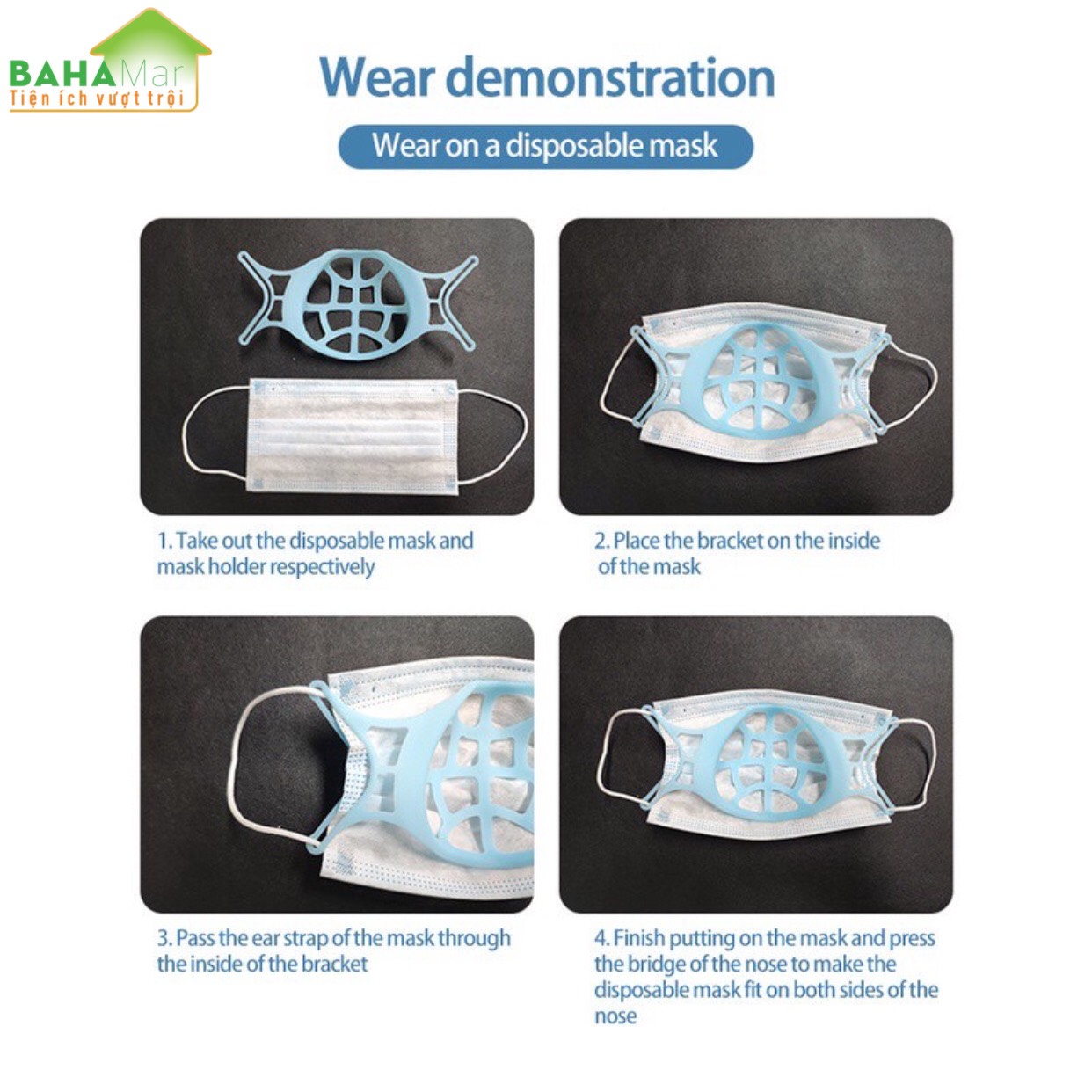 KHUNG ĐỠ 3D ĐEO KHẨU TRANG THOÁNG KHÍ, LÓT CHỐNG TRÔI SON HIỆU QUẢ "BAHAMAR" Giá đỡ 3D được thiết kế vừa vặn với khuôn mặt của sống mũi, giúp thở êm ái.