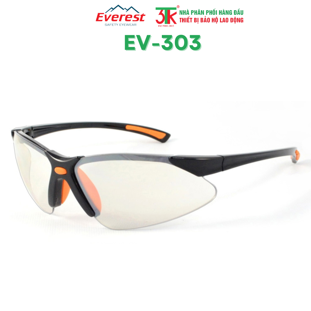 Kính bảo hộ lao động EverestSafety EV303, EV304 chống đọng hơi nước, tròng kính tráng bạc Silver