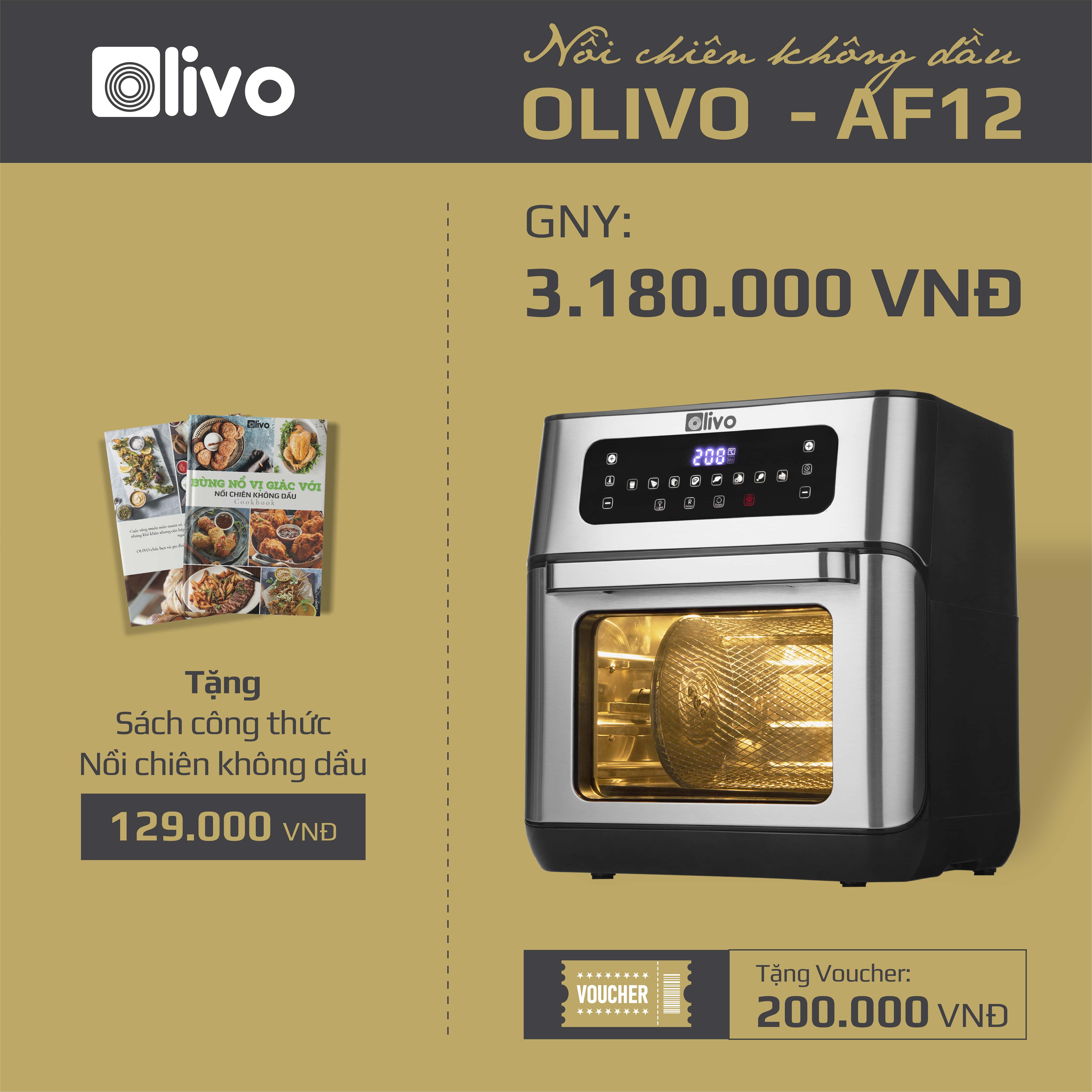 Nồi Chiên Không Dầu OLIVO AF12 [Hàng Chính Hãng] Dung Tích 12L - Công Suất 1800W - Thương Hiệu Mỹ