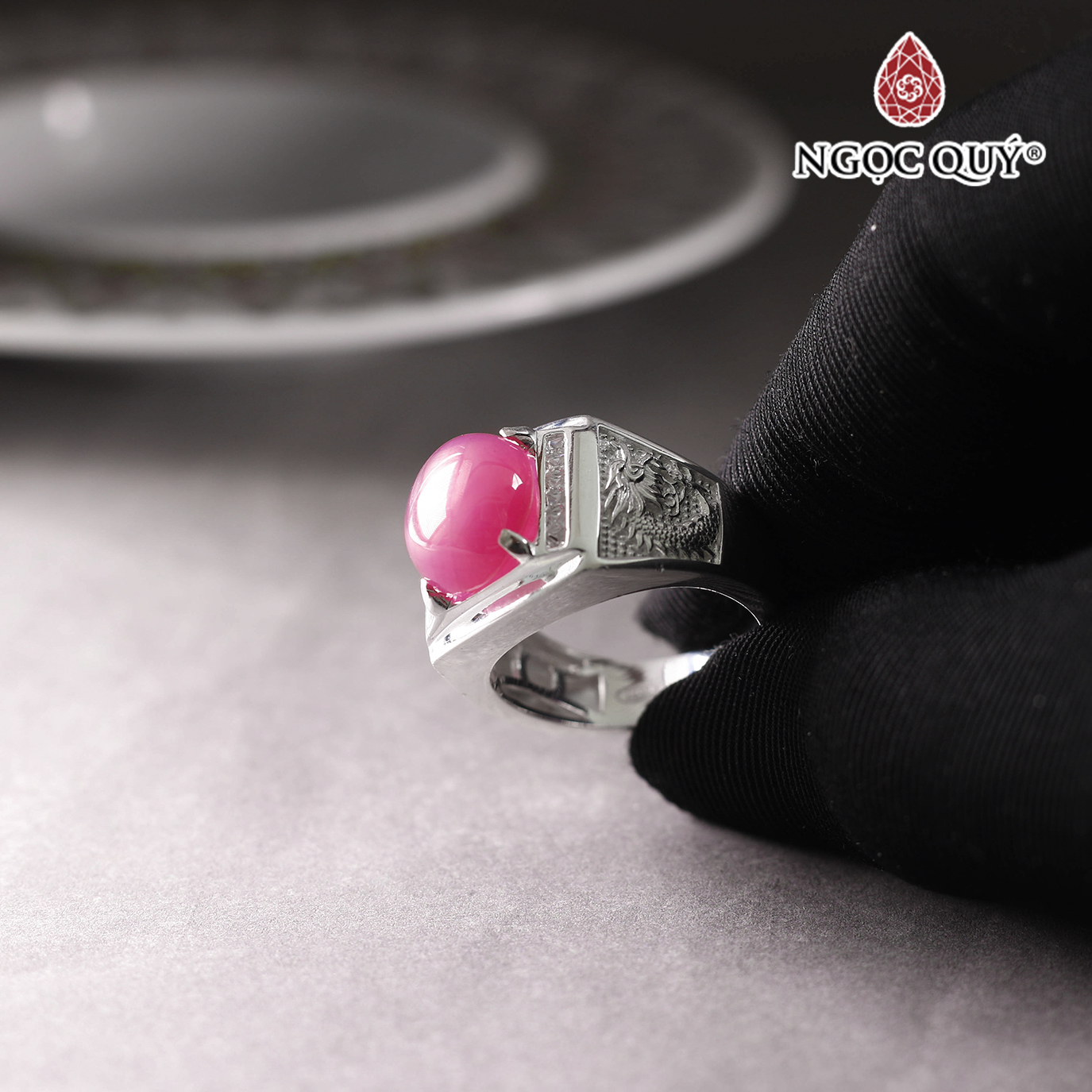 Nhẫn bạc nam mặt đá Ruby 12x10mm Ni19 mệnh hỏa, mộc - Ngọc Quý Gemstones
