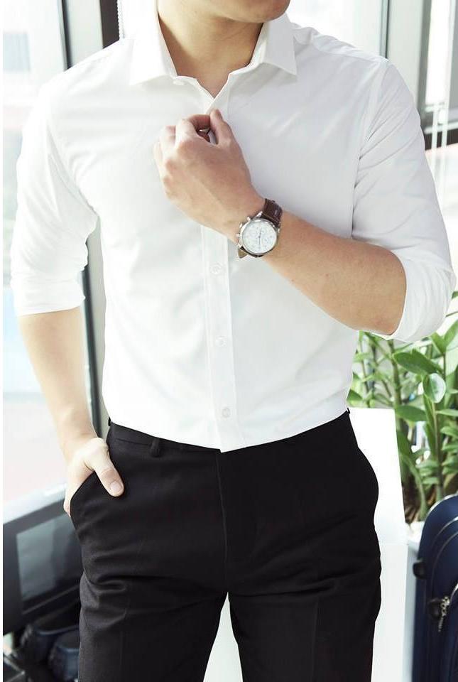 Combo 2 áo sơmi nam trơn dáng body - màu trắng