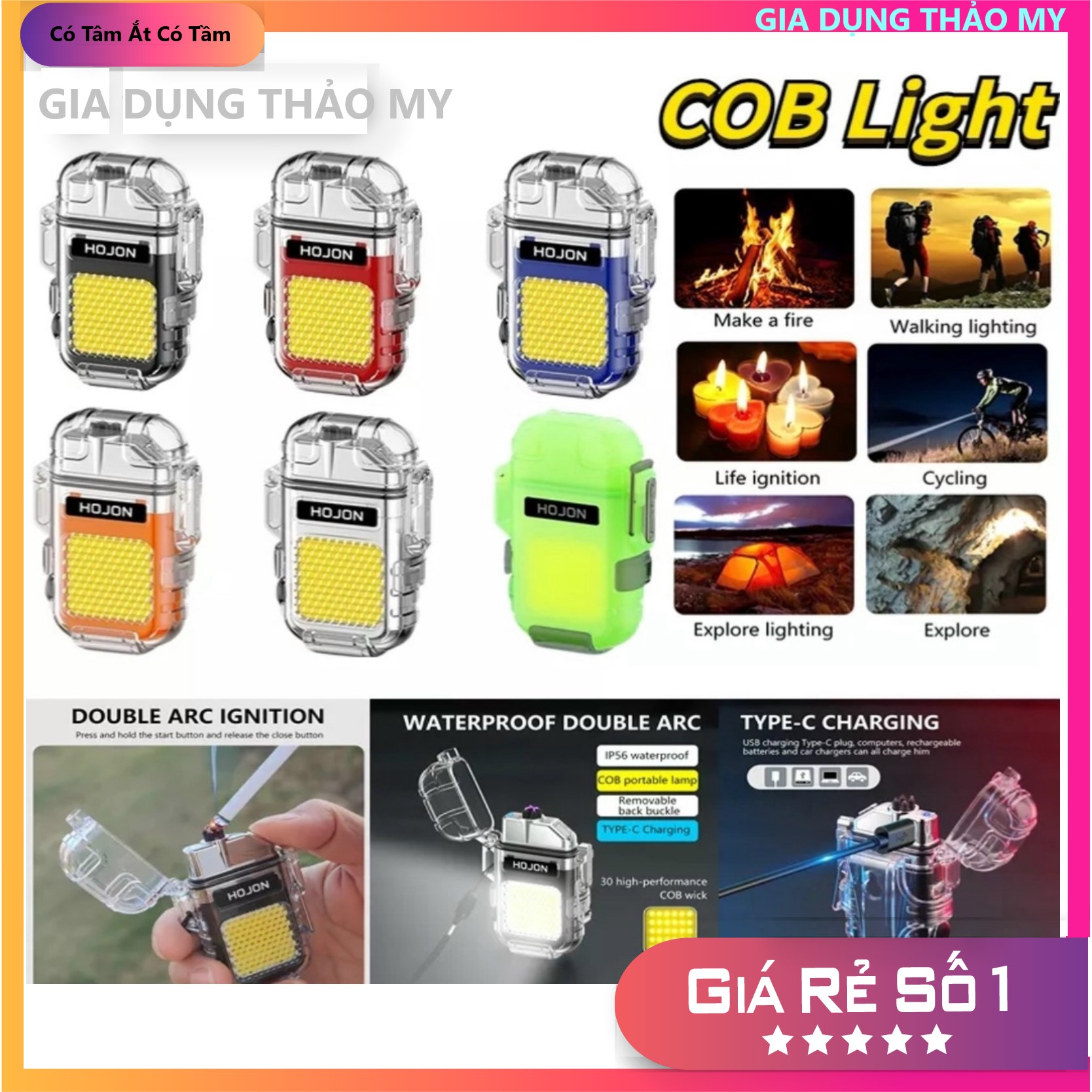 Bật lửa điện độc lạ sạc pin công nghệ điện tử tạo 4 tia plasma chống gió có đèn led chống nước