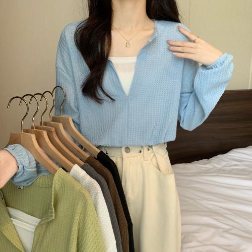 [L2M] SET 2 ÁO LIỀN NHAU TAY DÀI len dệt kim Montoghi cổ V dáng croptop nhúm eo xinh xắn