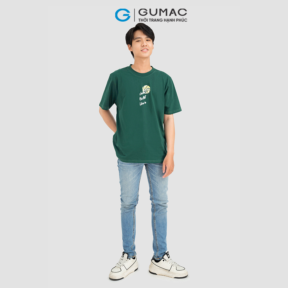 Áo thun nam cotton GUMAC ATNC08043 cổ tròn in shine