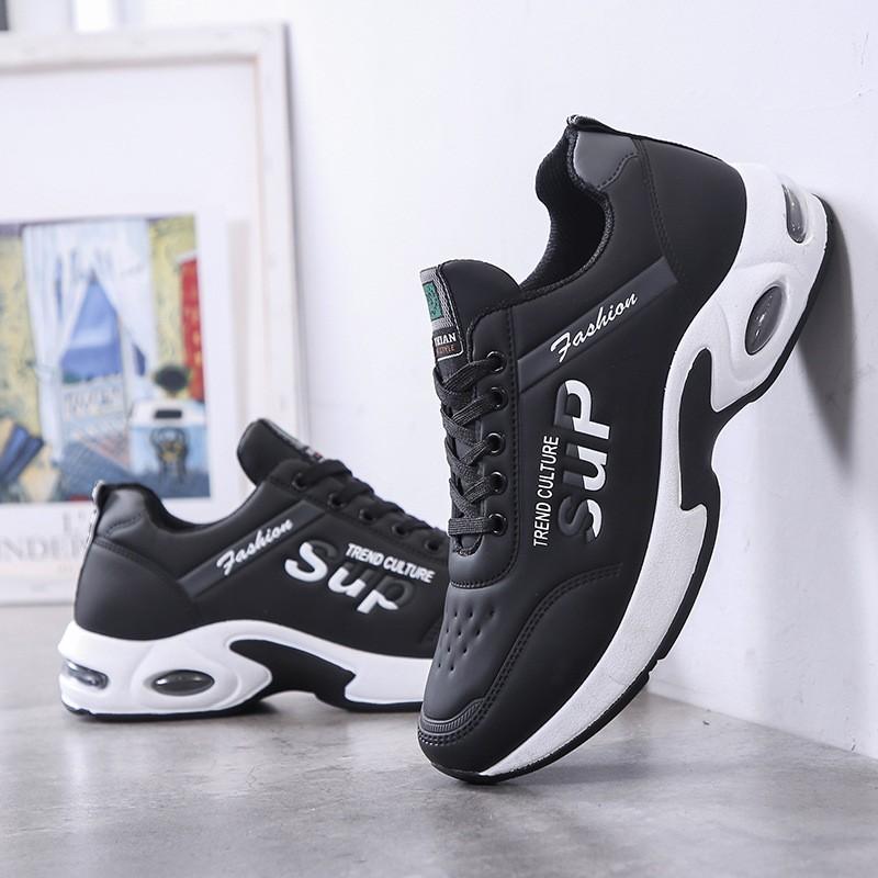 Giày Sneaker nam, Giày thể thao da nam, ba màu đen - xanh - trắng, đế cao su nguyên khối, đế nén khí đàn hồi G147