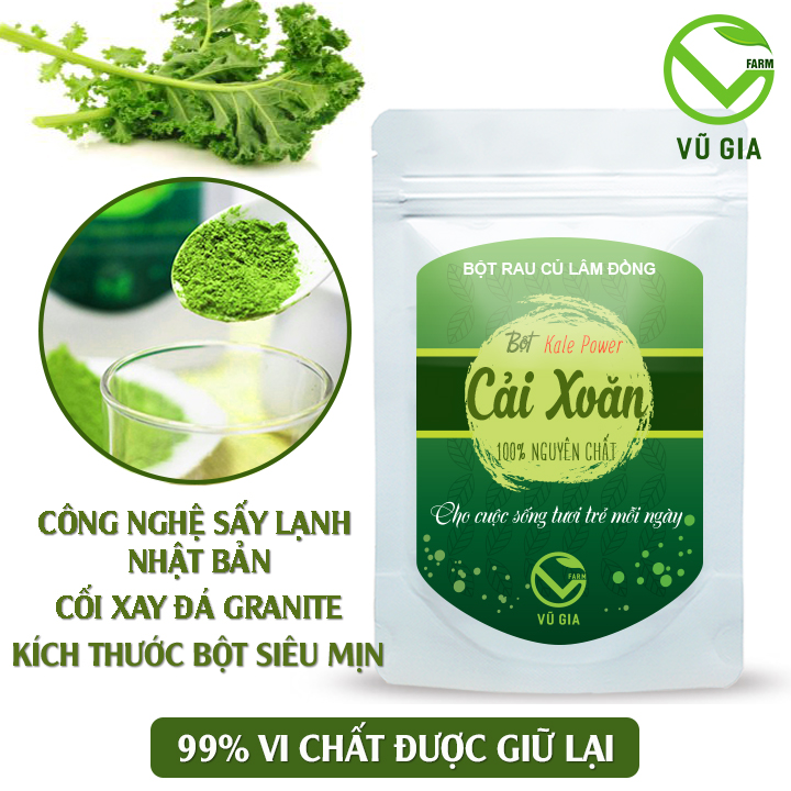 Bột Cải Xoăn Sấy Lạnh Nguyên Chất Vũ Gia - Bổ sung siêu dưỡng chất cho cơ thể, chống oxi hóa mạnh mẽ, giúp giảm Cholesterol, giảm nguy cơ bệnh tim, tốt cho thị lực và hỗ trợ giảm cân