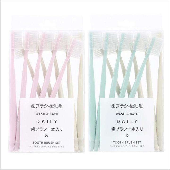 Set 10 bàn chải đánh răng hoạt tính Daily siêu mềm - Nhật Bản ( tặng bọc đầu bàn chải)
