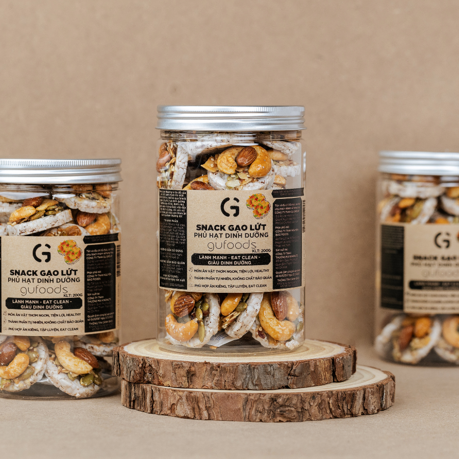 Snack gạo lứt phủ granola siêu hạt GUfoods - Bữa ăn nhẹ tiện lợi, Giàu đinh dưỡng, Ăn vặt healthy, Hỗ trợ giảm cân, Ăn kiêng, Eat clean, Thuần chay