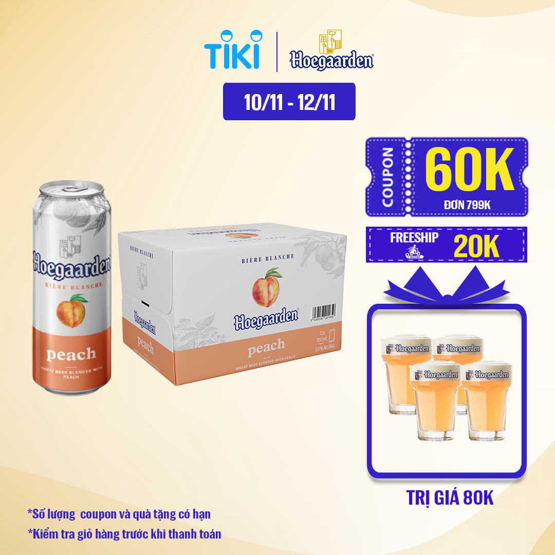 Thùng 12 Lon Bia Hoegaarden Peach - Bia Bỉ Vị Đào(500ml/Lon)