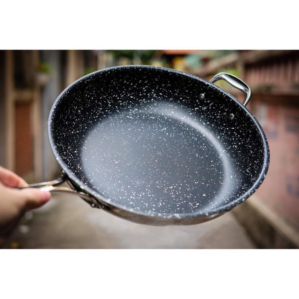 Chảo chống dính vân đá inox 304 bếp từ FiveStar Plus 3 lớp đáy liền , tặng 5 muỗng ăn