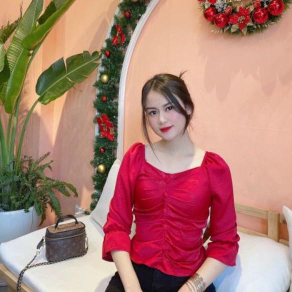 Áo Kiểu Nữ, Dài Tay, Đính Khuy Bọc, Mặc 2 Kiểu Siêu Xinh