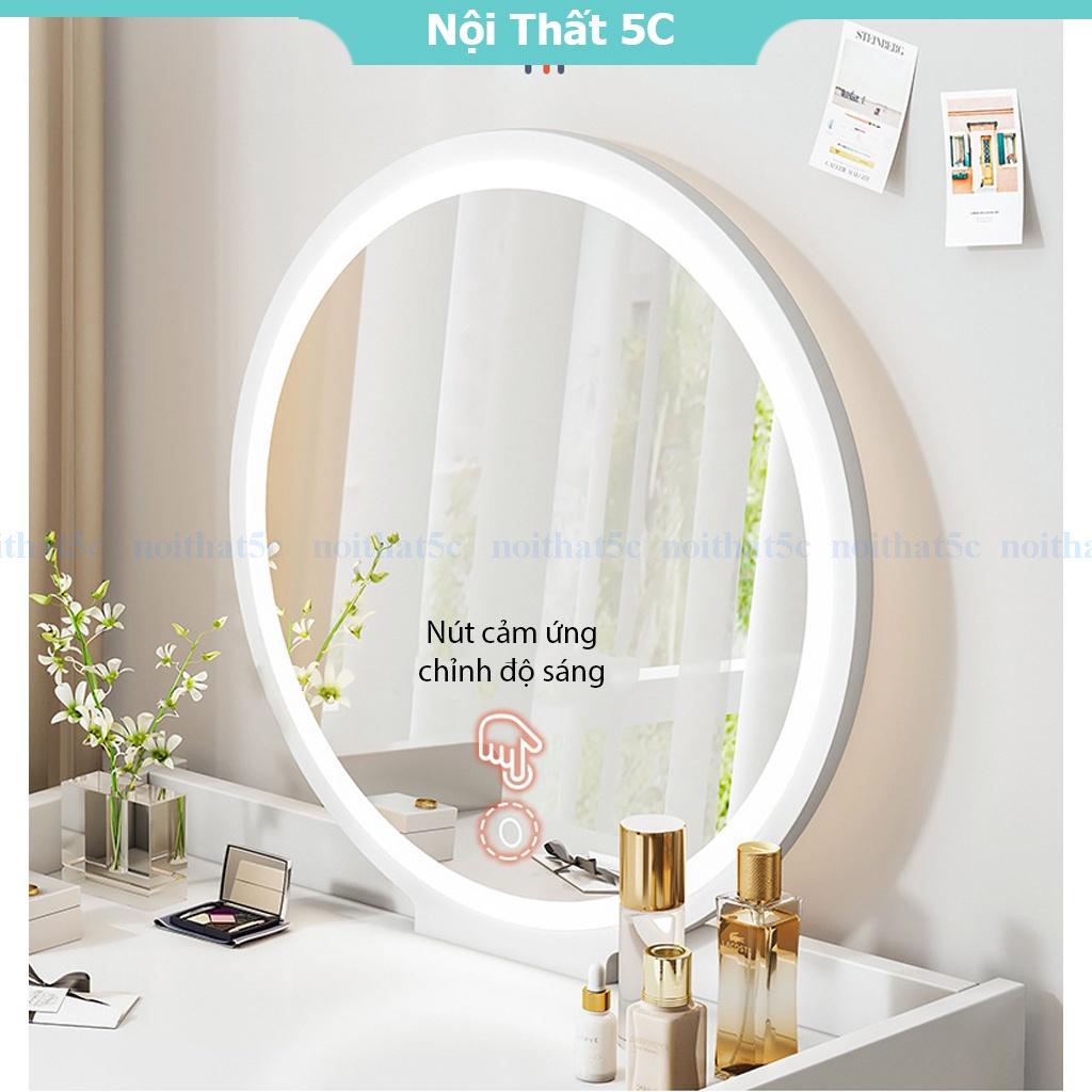 Bàn trang điểm ngồi bệt tích hợp đèn LED có nút cảm ứng thông minh chân gỗ tự nhiên phong cách Bắc Âu