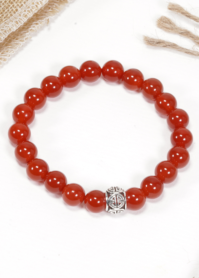 Vòng Đá mã não đỏ Đỏ Thiên Nhiên Phối Charm bạc