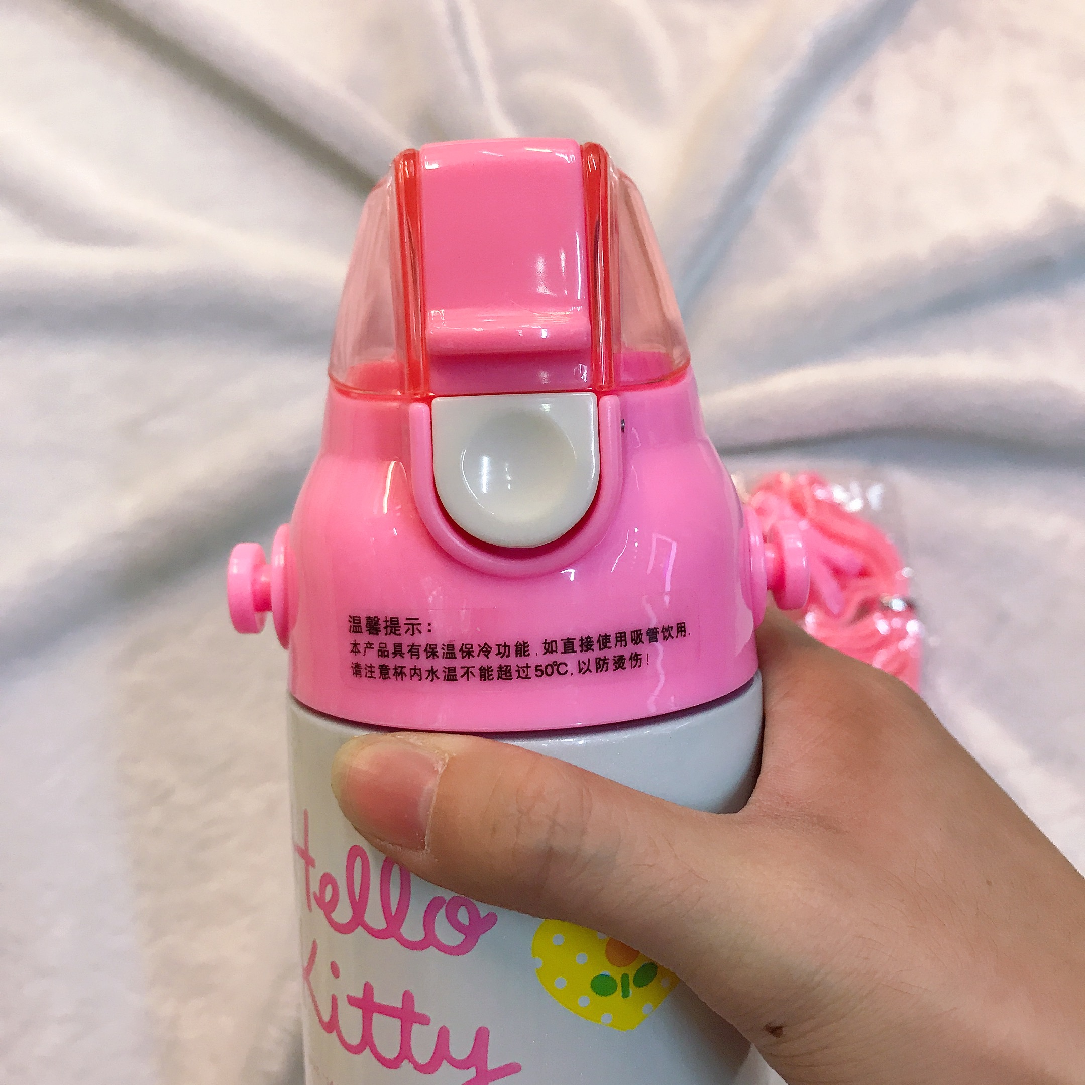 Bình nước giữ nhiệt hình mèo Kitty trái tim caro màu trắng hồng cho trẻ em, bé gái -  - KT3655TR