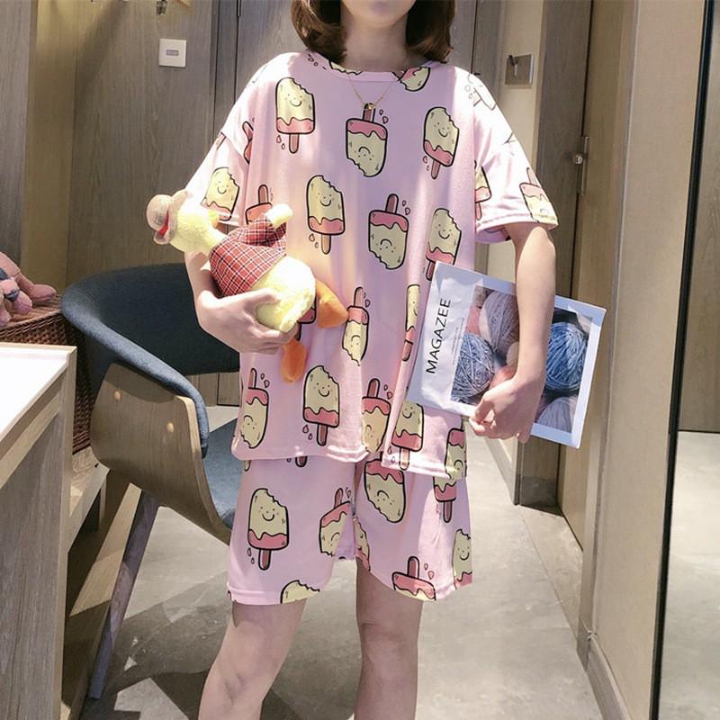 Bộ Đồ Ngủ Áo Tay Ngắn + Quần Short Xinh Xắn Cho Nữ