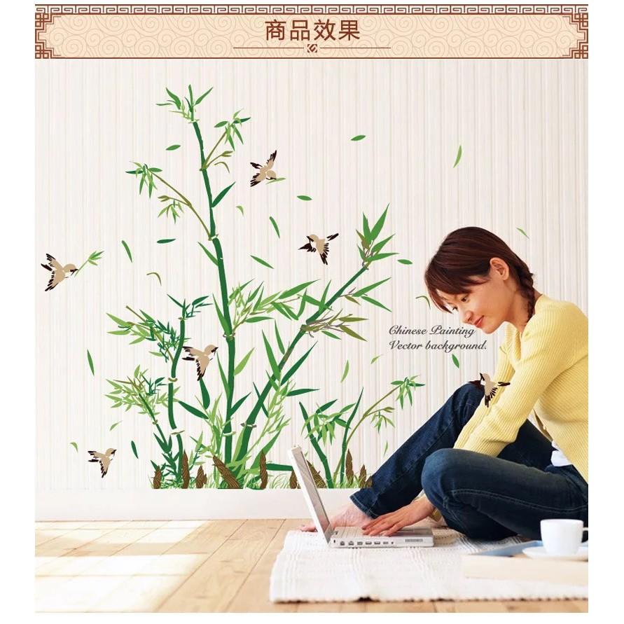 Decal trang trí nhiều nhánh Trúc nhỏ cùng Chim