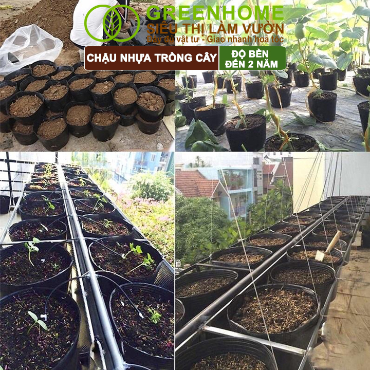 Chậu Trồng Cây Greenhome, nhiều kích thước, Nhựa Mềm, Dẻo, Nhẹ, Trồng Cây, Bầu Ươm Cây Giống, Độ Bền Đến 2 Năm