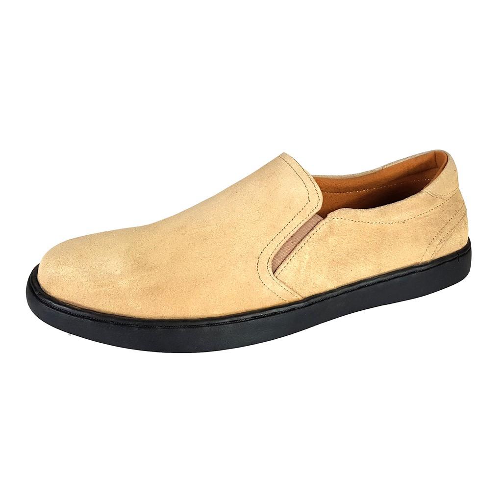 Giày lười giày nam da bò BẢO HÀNH 1 NĂM Giày da lộn (buck) nguyên tấm Giày Slip on da bò đế bệt S-22 màu đen và xám