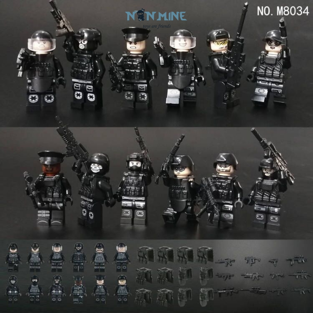 Đồ Chơi Xếp Hình Lắp Ráp Nhân Vật Minifigures Quân Đội Cảnh Sát Swat Combo 12 Lính Có Giáp Và Trang Bị M8034