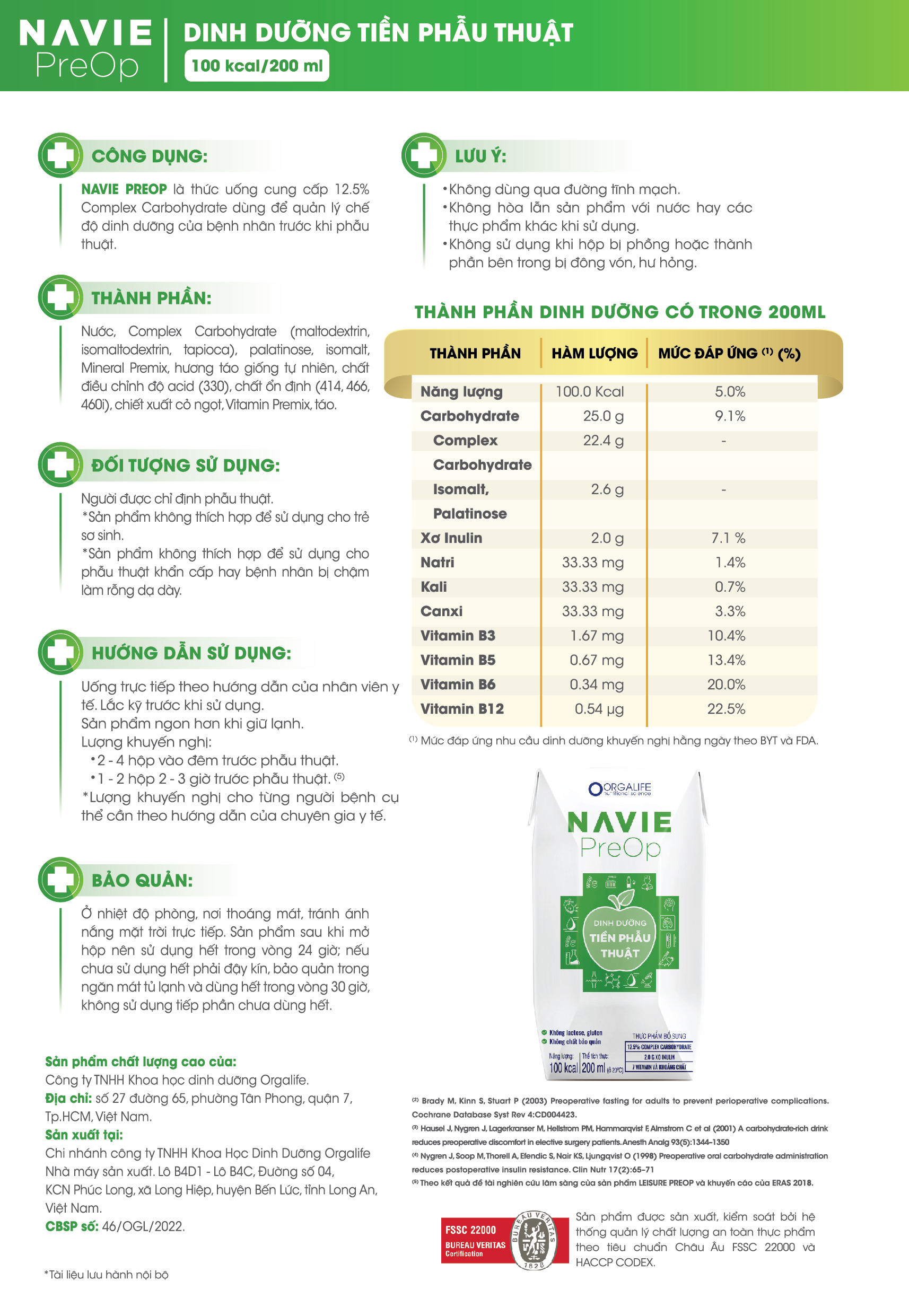 Navie Preop thực phẩm dinh dưỡng - Lốc 3 (Hộp/250ml) - Dinh dưỡng tiền phẫu thuật