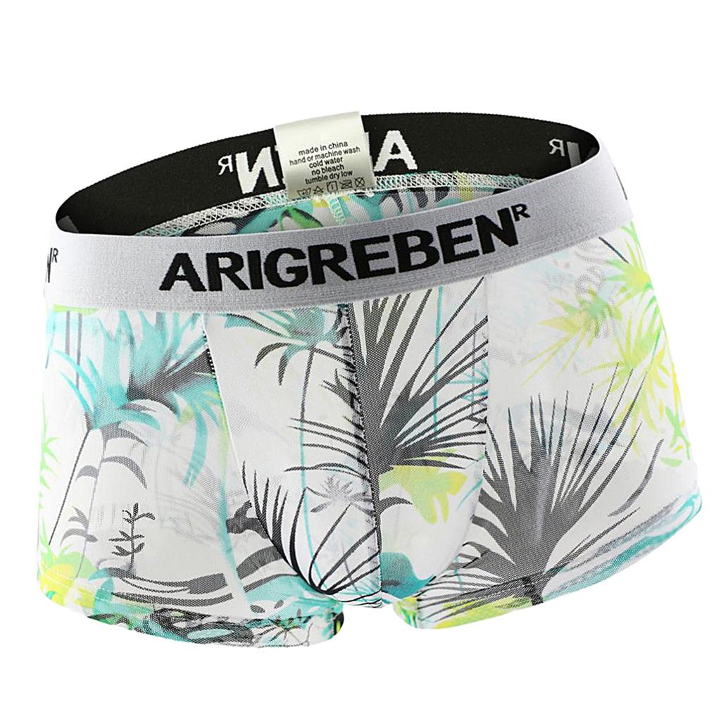 Mens Sexy Sheer Mesh Net Underwear Boxer Briefs Flower Underpants
