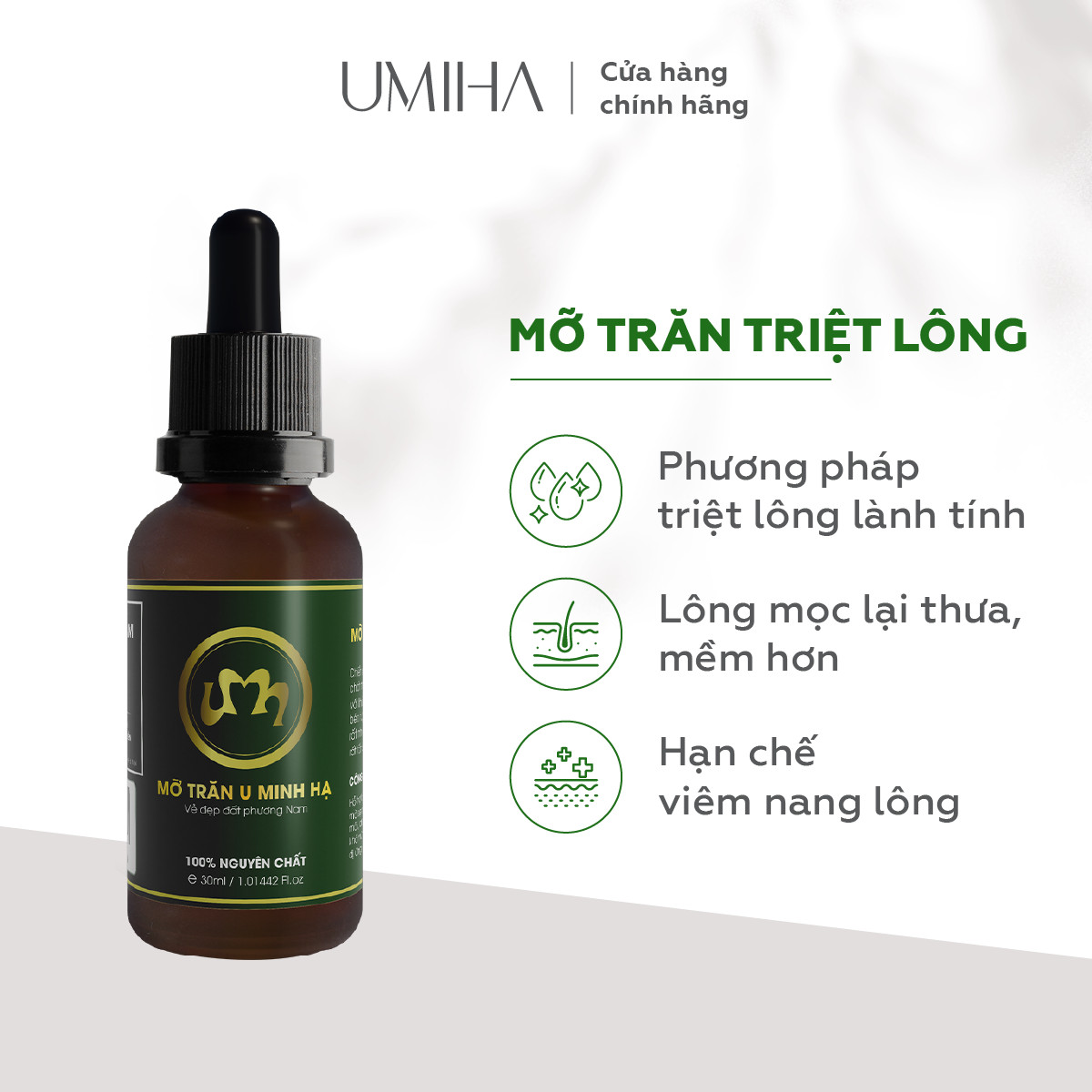 Mỡ trăn triệt lông U Minh Hạ nguyên chất (10/30ml) UMIHA dùng cho vùng Chân, Tay, Nách, Bikini, Body tại nhà hiệu quả an toàn tiết kiệm