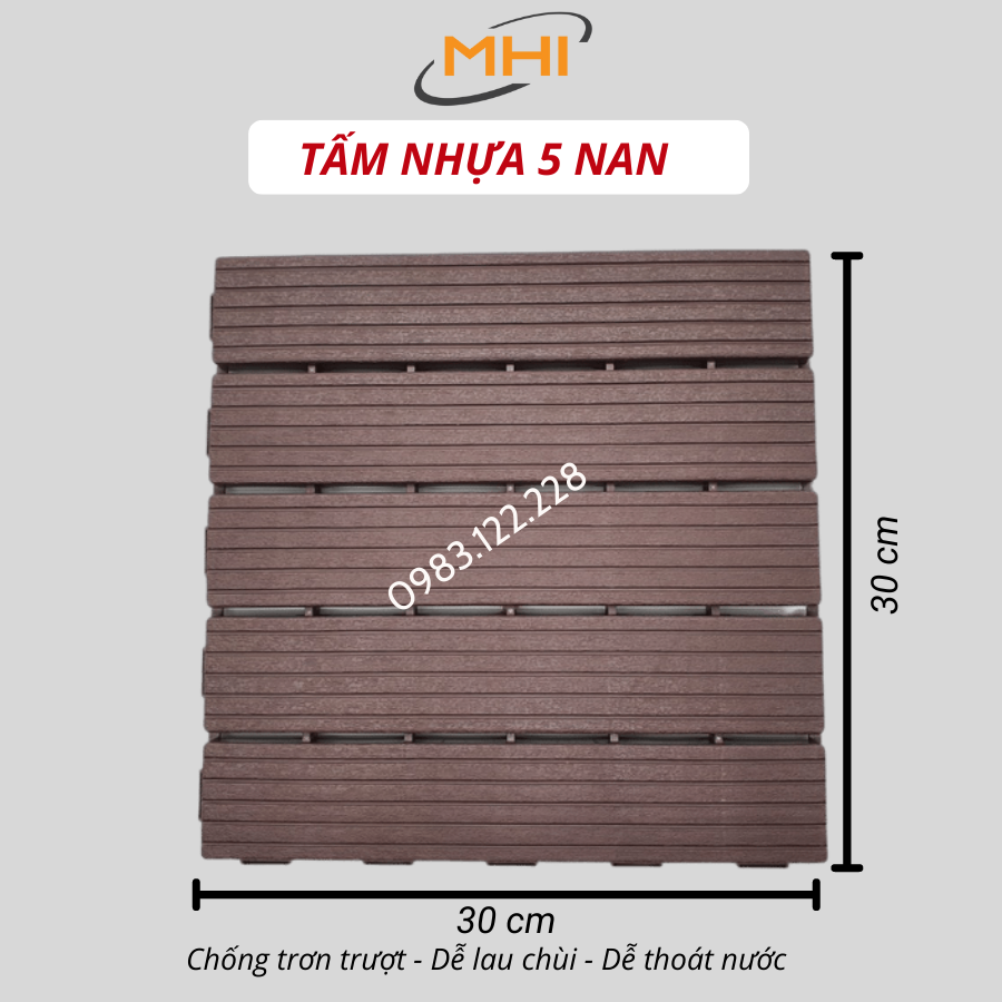 Vỉ nhựa lót sàn MHI cao 2 cm, chuyên dụng cho ban công, bể bơi sân vườn PP - kích thước 30 cm x 30 cm x 2 cm