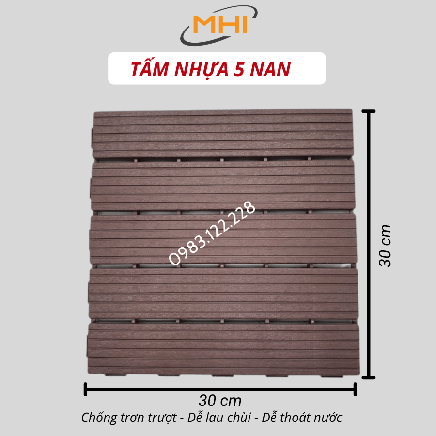 [COMBO 11] Vỉ nhựa lót sàn MHI cao 2 cm, chuyên dụng cho ban công, bể bơi sân vườn PP - kích thước 30 cm x 30 cm x 2 cm