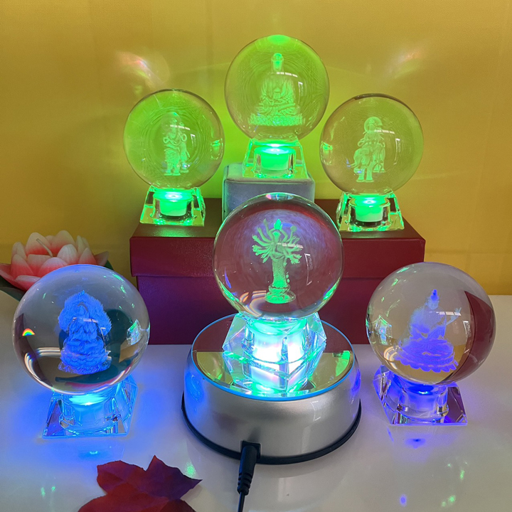 Tượng Phật thủy tinh pha lê khắc 3d đế led nhiều màu - T0341