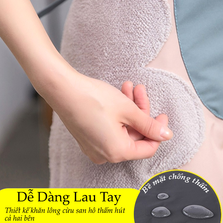 Tạp Dề Họa Tiết Vòng Hoa & Con Thỏ Có Khăn Lau Tay 2 Bên Và Túi Đựng Dễ Thương