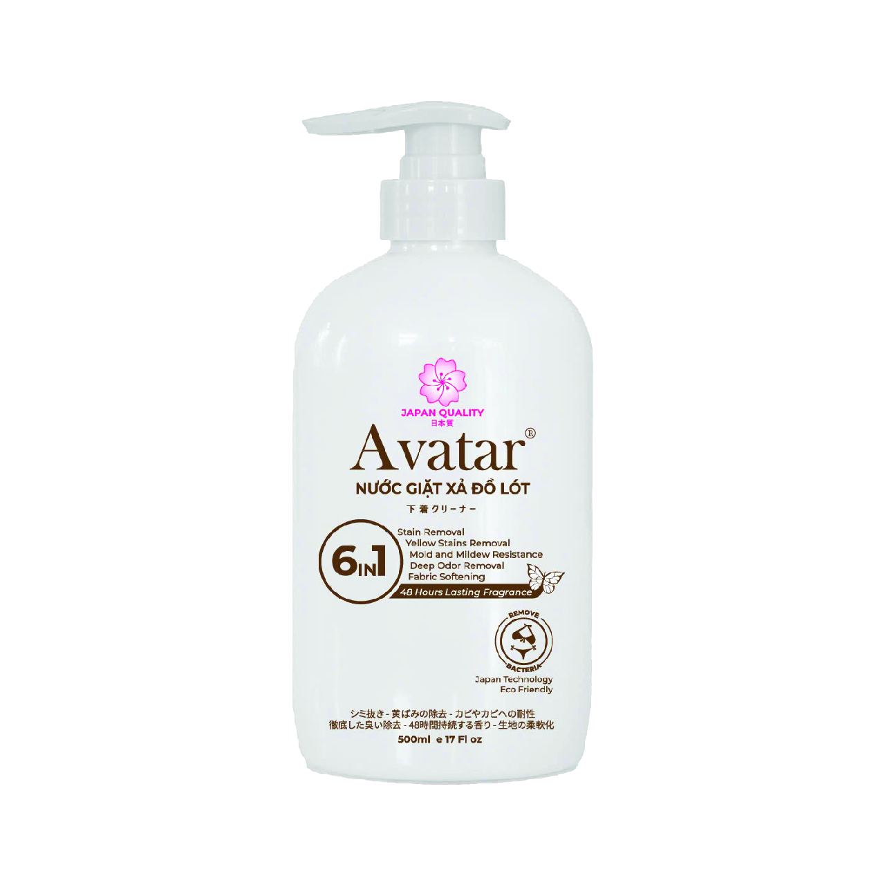 Nước giặt đồ lót AVATAR lưu hương 48 hours 6 in1 (Chai 500ML) - Hương Hoa Cỏ Tươi Mát