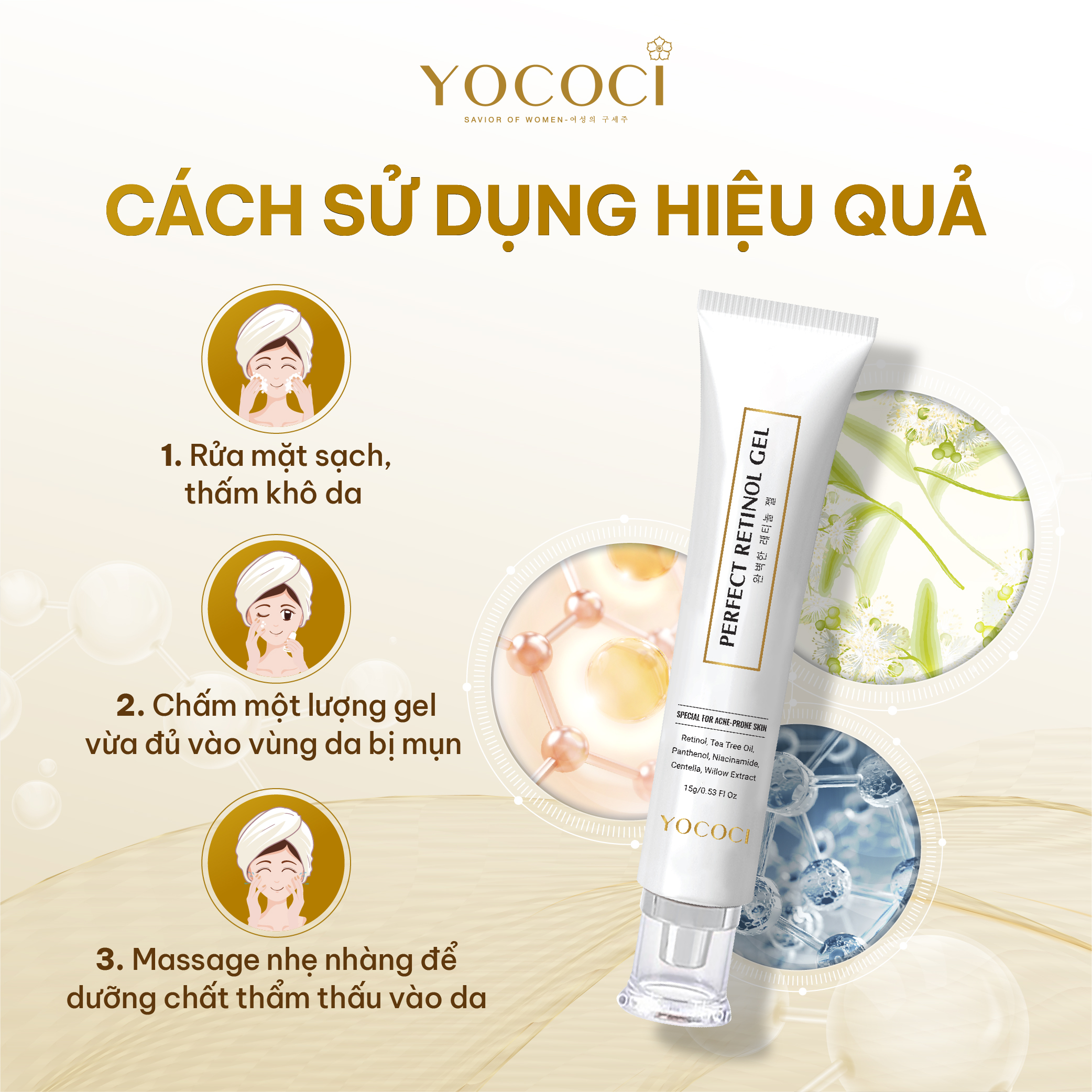 Gel chấm mụn retinol Yococi giảm viêm, khô cồi mụn, xẹp mụn, mờ thâm Perfect Retinol Gel 15g