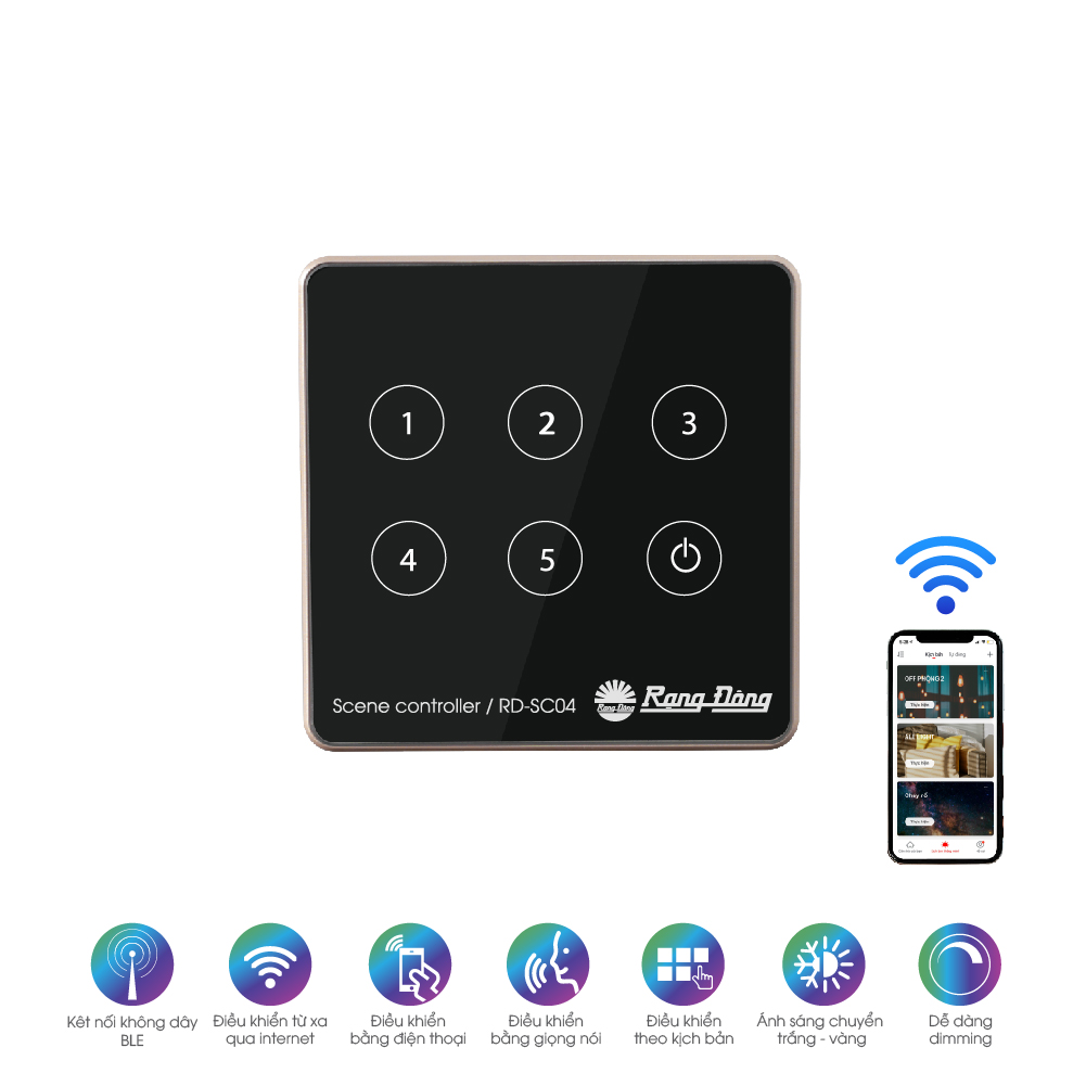 Bộ điều khiển cảnh âm tường cho đèn Bluetooth Rạng Đông model RD-SC04