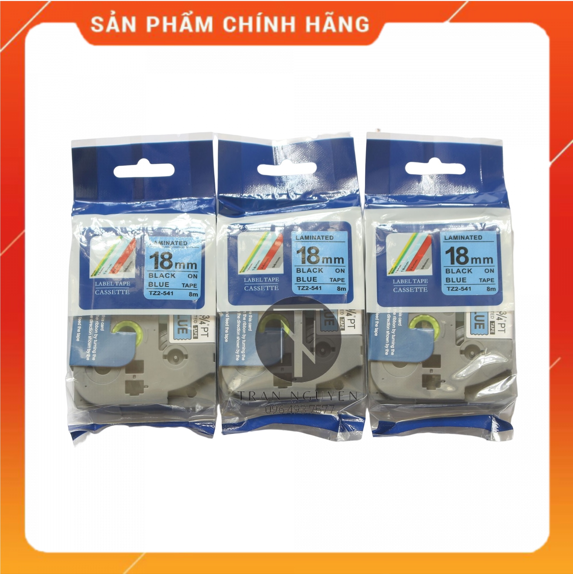 Nhãn In đa lớp Tz2-541 - Đen nền Dương 18mm x 8m - Hàng nhập khẩu