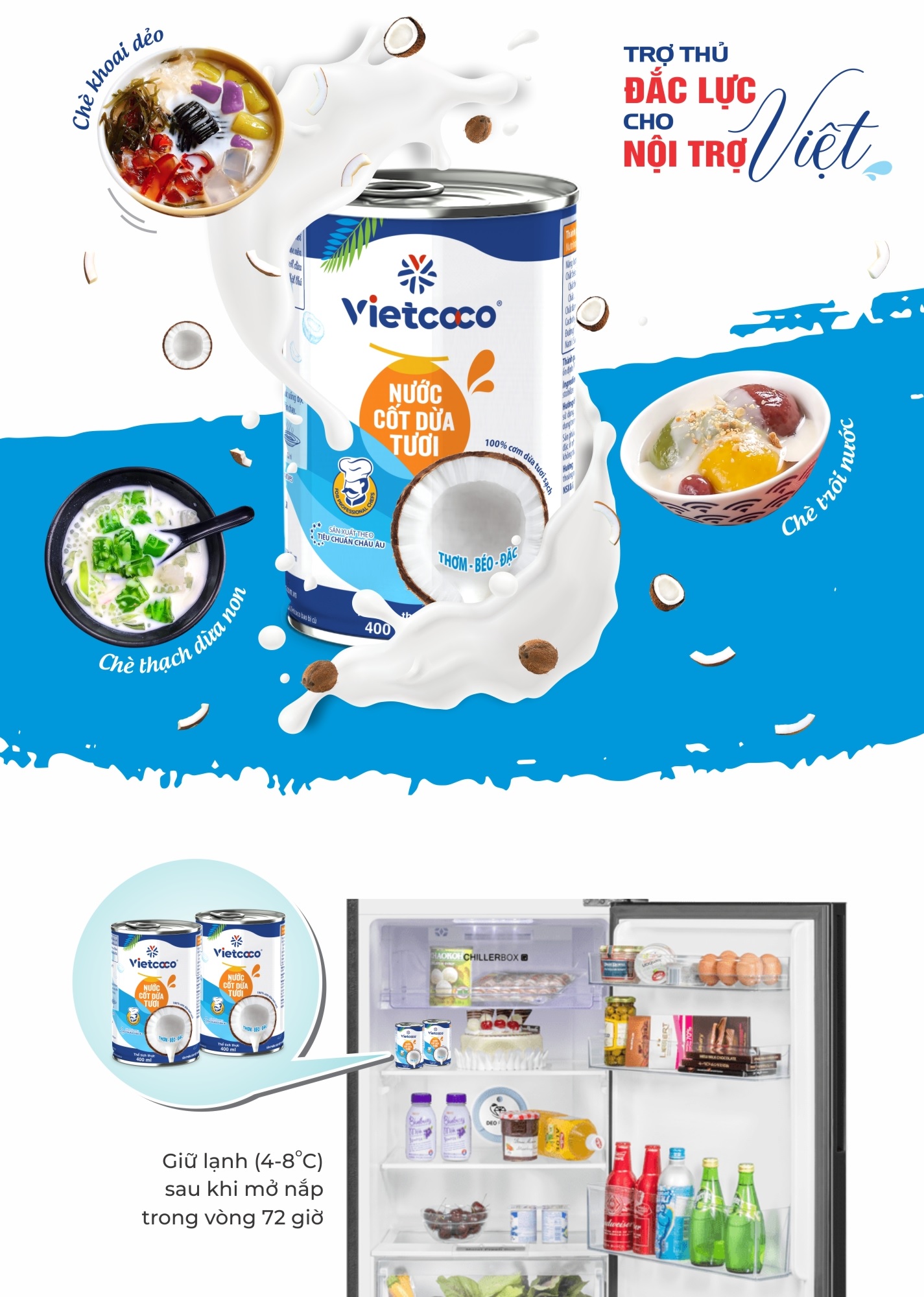 Nước cốt dừa tươi VIETCOCO 400ml, thơm, ngon, béo ngậy, chuẩn chính hãng 100%