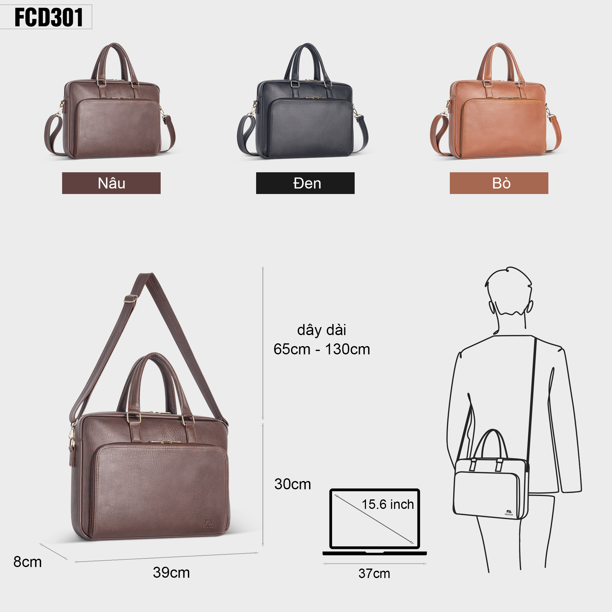Cặp da công sở đựng laptop Fadoda FCD301