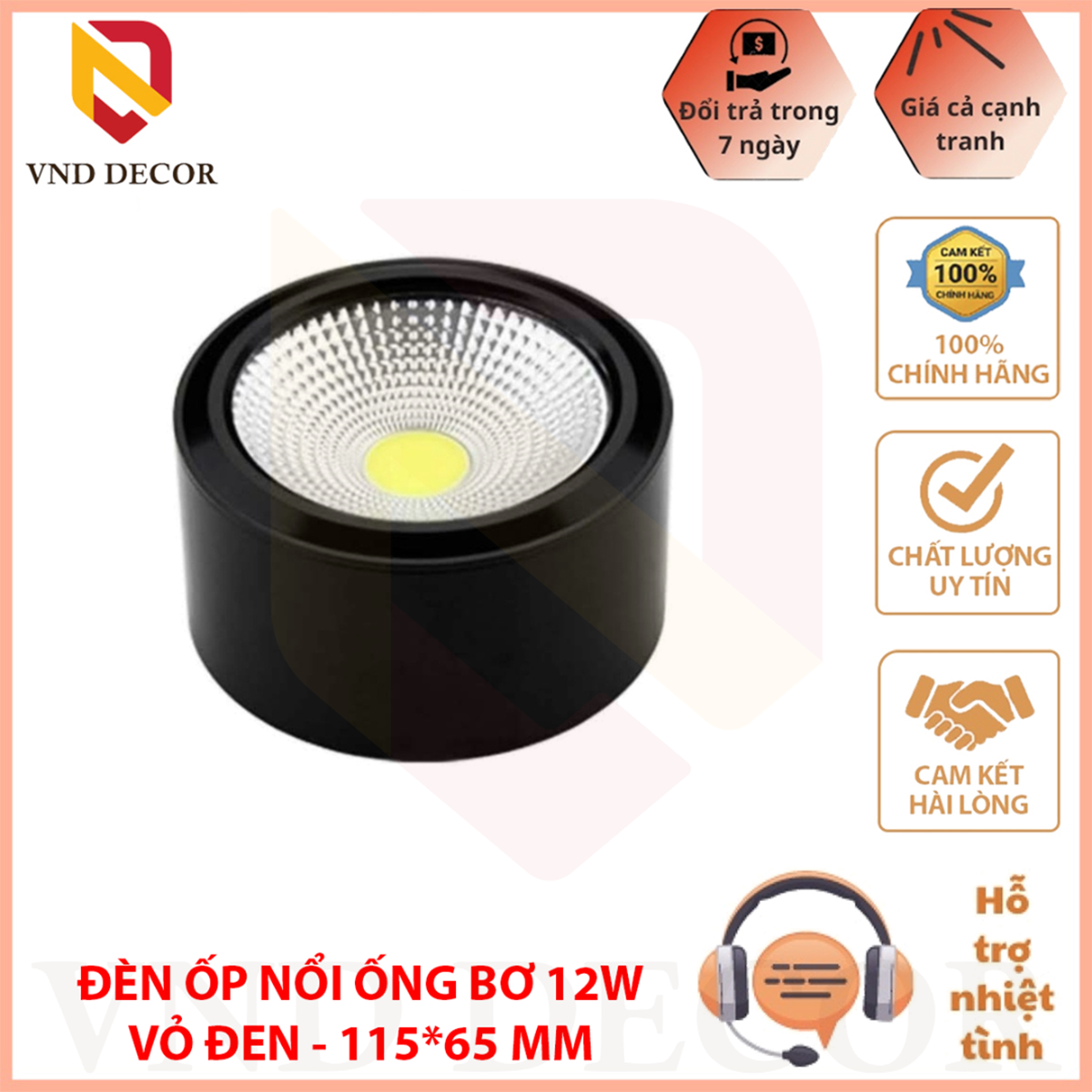 Đèn Ống Bơ Ốp Trần Nổi Công Suất 12W Vỏ Đen - Đèn Lon Nổi Vỏ Đen Nhôm Đúc