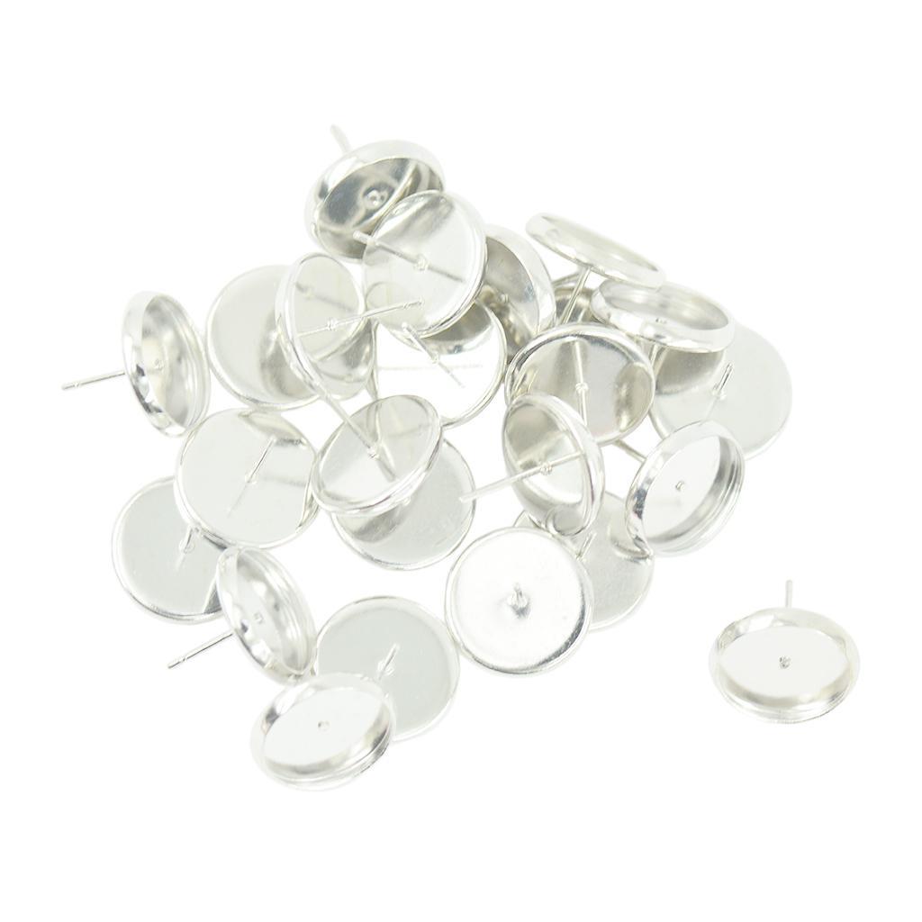 Earring Base Cabochon Setting Earring Base Ear Pin Stud Metal Blanks Round Bezel for Jewelry Findings Fit 12mm Cabochons Silver & White Pack of 48 Pcs