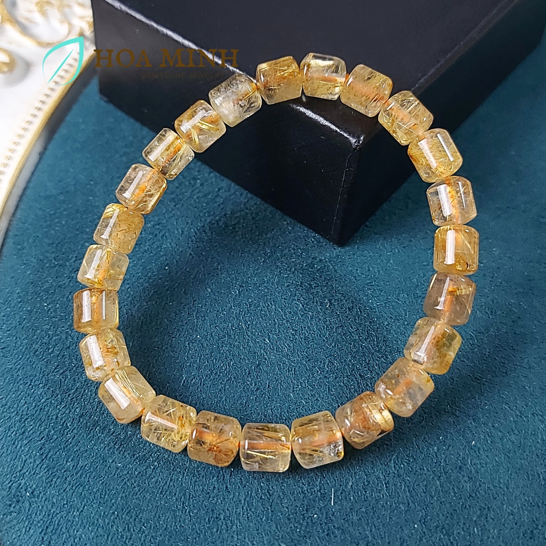 Vòng tay đá Thạch Anh Tóc Vàng tự nhiên VVIP kiểu lu thống size 7.5x8 li phong cách đẳng cấp, sang trọng