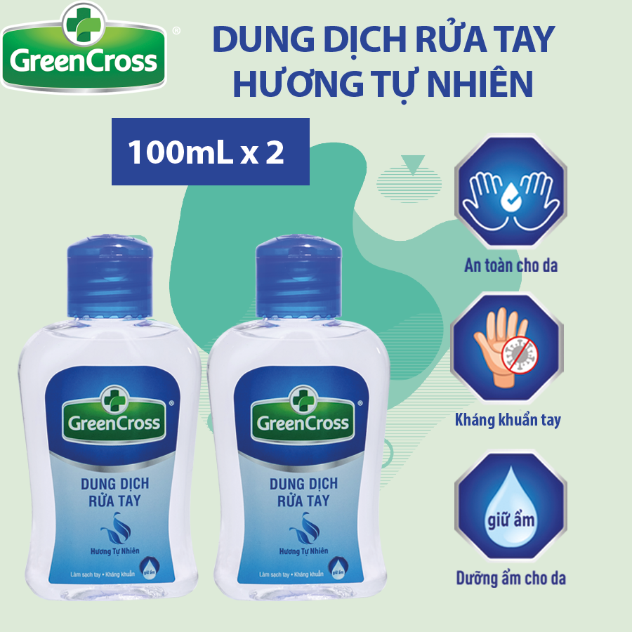 Combo 6 Chai Nước rửa tay kháng khuẩn vượt trội Green Cross 100ml chai nhỏ gọn
