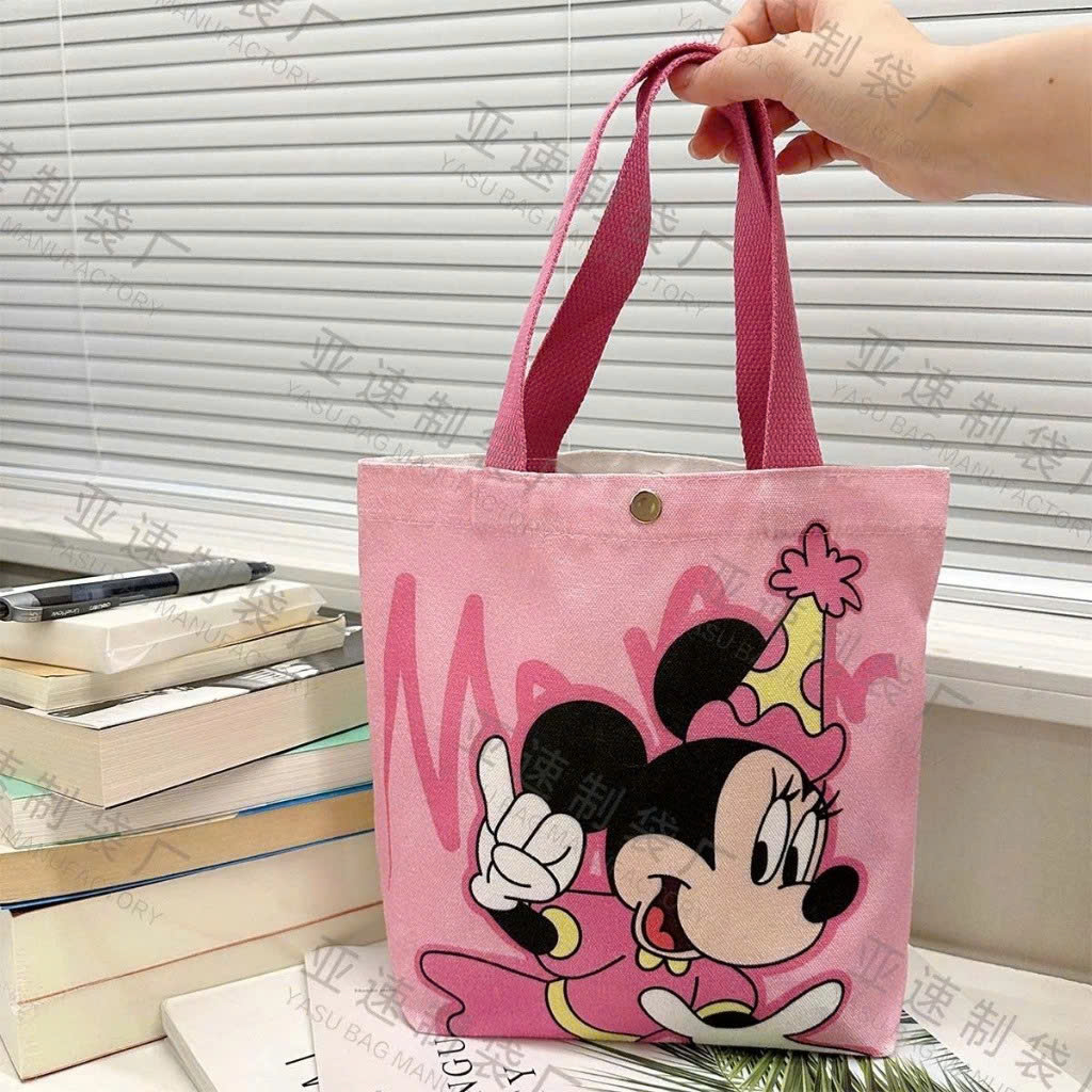 Túi Tote Vải Canvas MICKEY In Hình Hoạt Hình Cute – Quà Sinh Nhật, Đi Học, Đi Chơi – Size 27x24x8cm, 2 Màu Xanh Hồng - HÀNG CHÍNH HÃNG MINIIN