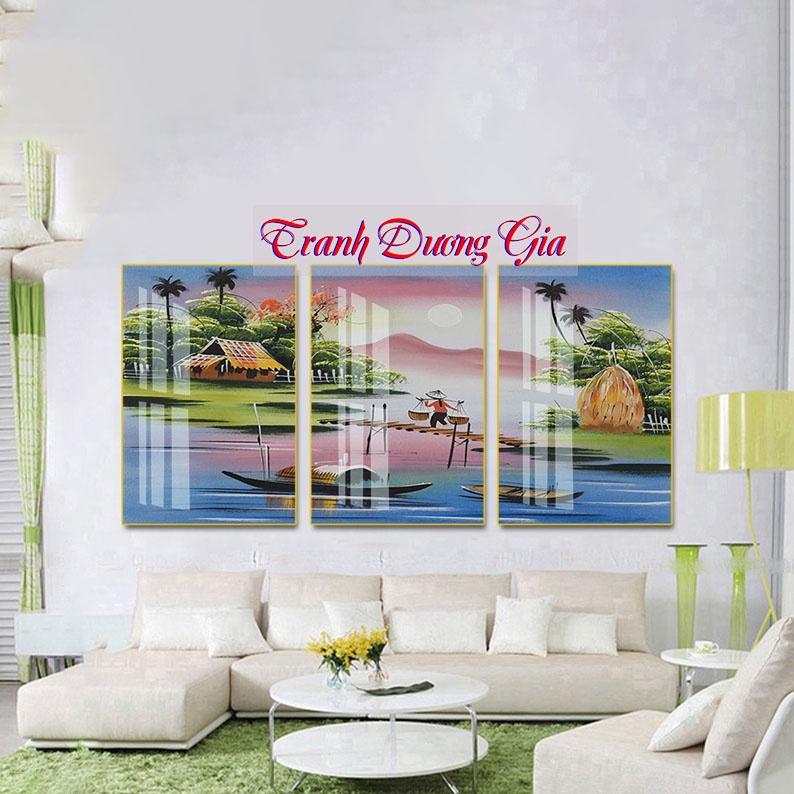 Tranh tráng gương 3D treo phòng khách mẫu đồng quê, nhẹ - bền - đẹp