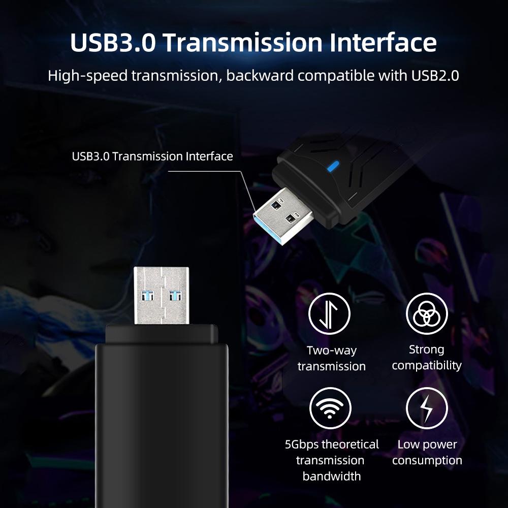 1800Mbps WiFi6 USB3.0 WiFi Adapter 2.4Gand5G Dual-band Wireless Network Card with High-gain Antennas Support Win7/Win10/Win11