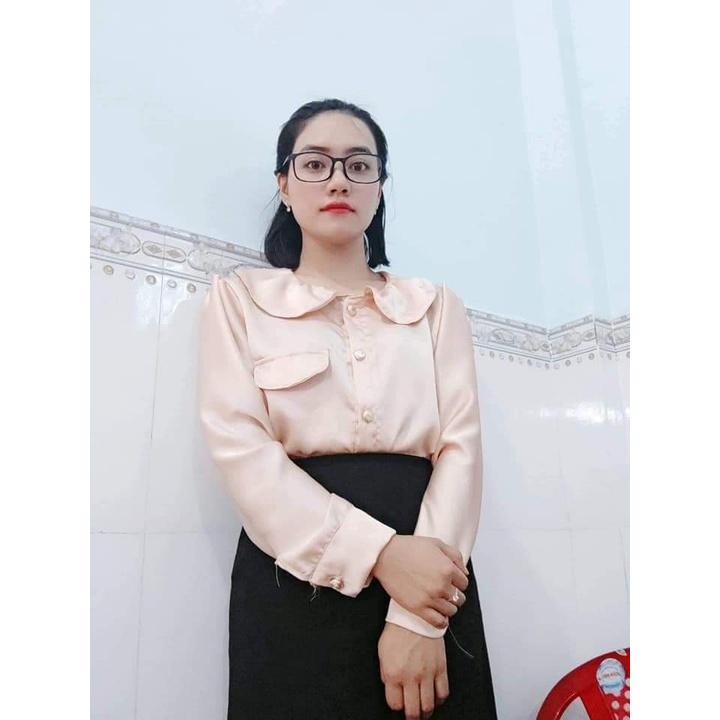 Áo Sơ Mi Nữ công sở thời trang SURI Lụa Satin màu da,xanh, Cổ Nơ Tôn Dáng,Dài Tay giá túi cực xinh.